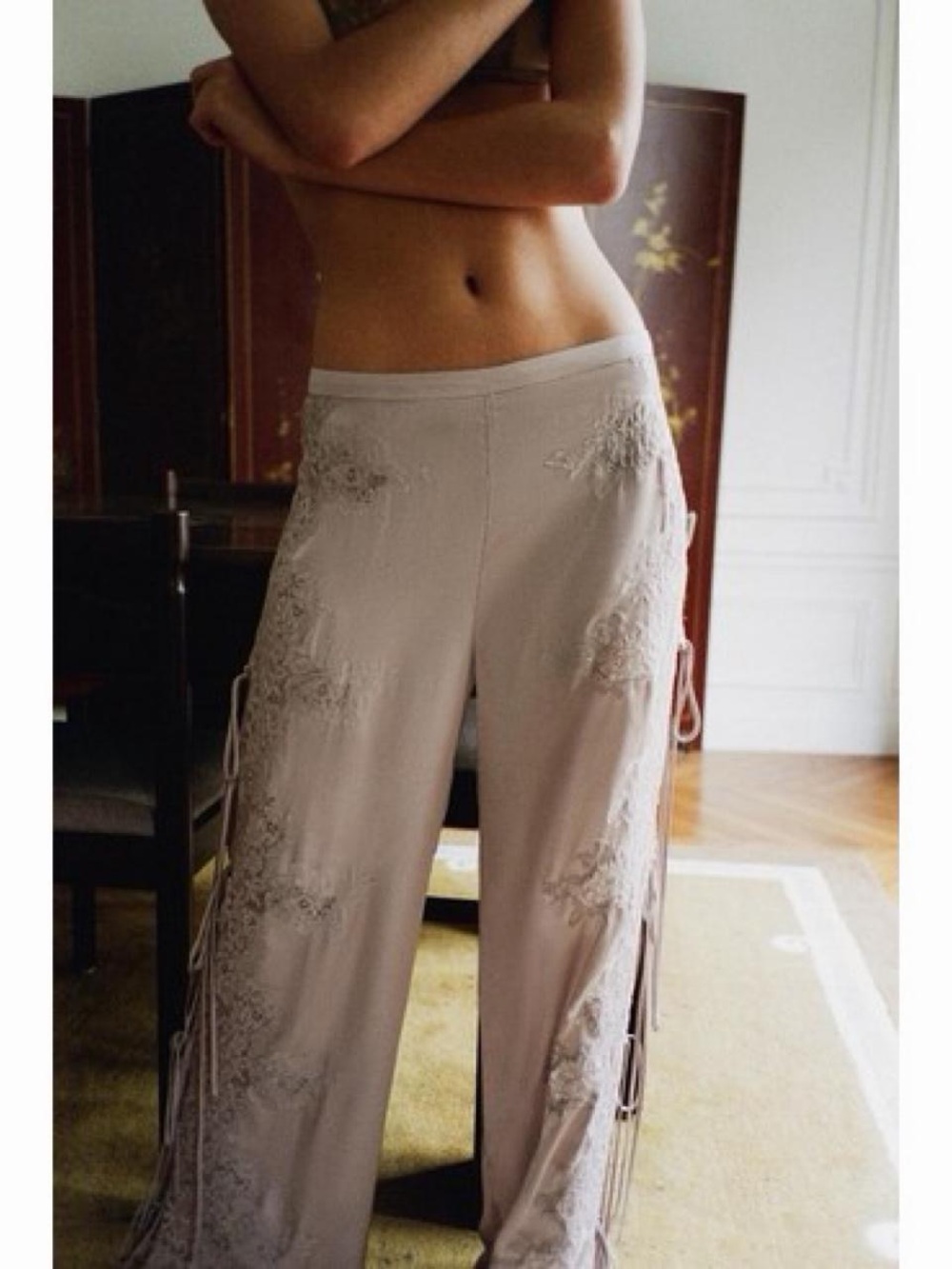 Zara Satin Effect Lace Embroidered Pants